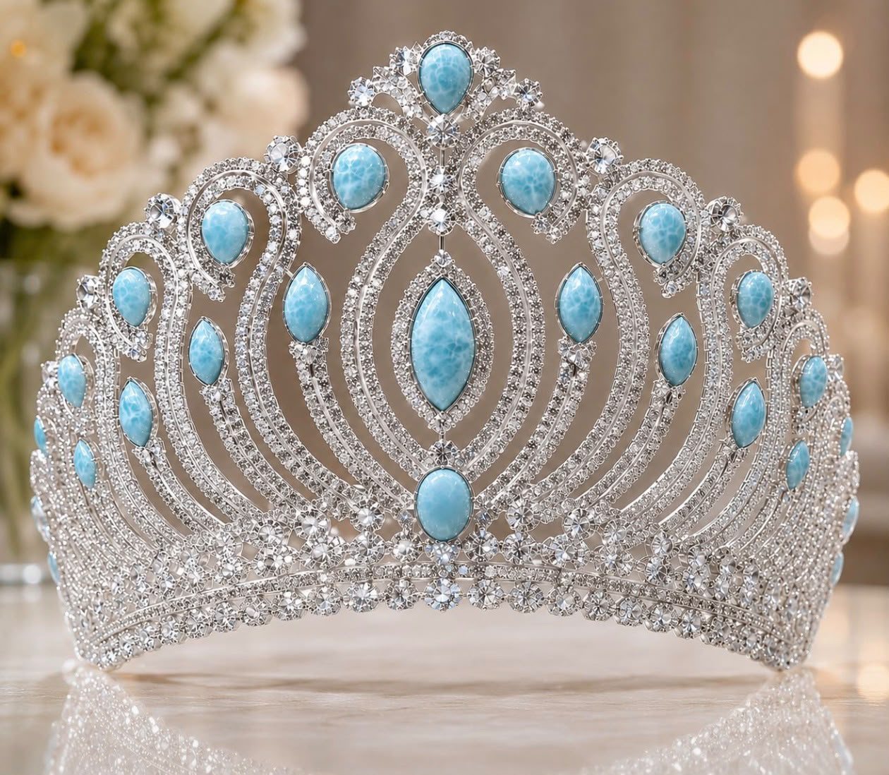 Corona oficial de Miss Punta Cana, con piedras de larimar